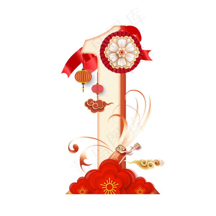 喜庆新年数字1(2000*2000px 	      )psd模版下载