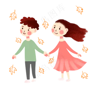 手绘矢量免抠卡通可爱情侣秋游旅
