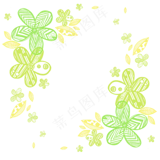 手绘线条绿色花朵