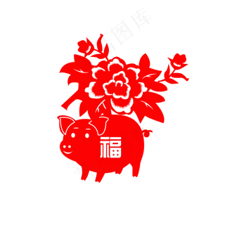 猪年动物猪形象窗花挂件矢量剪纸,免抠元素