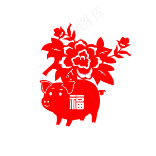 猪年动物猪形象窗花挂件矢量剪纸,免抠元素