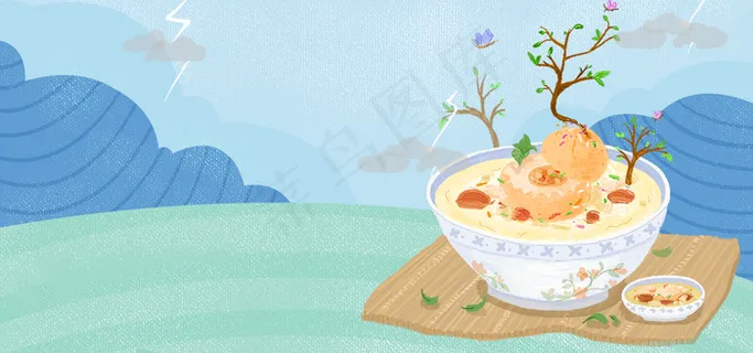 惊蛰节气卡通蒸梨清新banner
