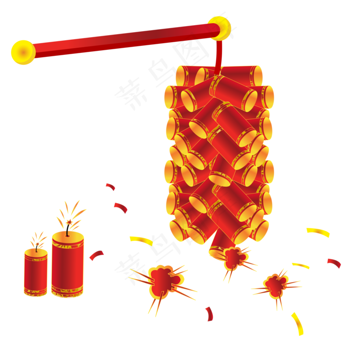 鼠年新年烟花炮竹,免抠元素(2000*2000px 300 dpi )ai矢量模版下载