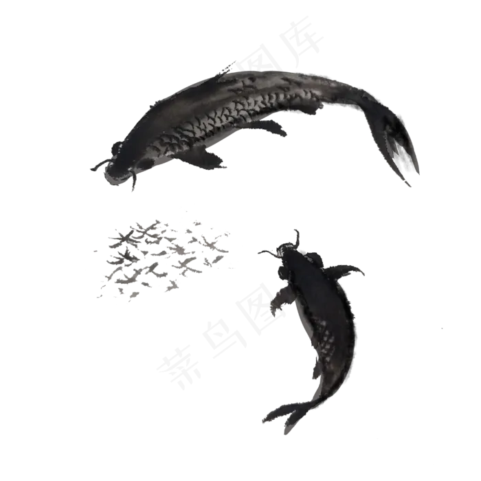国画水墨鱼手绘素材(4000X4000(DPI:300))psd模版下载