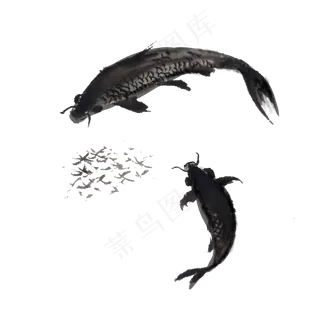 国画水墨鱼手绘素材