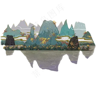 中国水墨点翠山水红叶写意工笔国,免抠元素