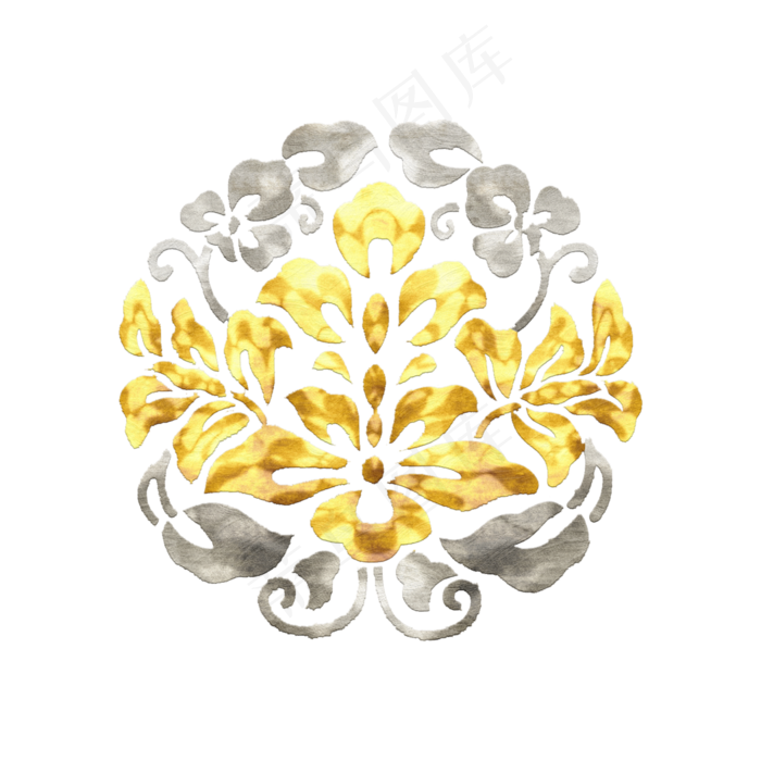 中国风古典金色金箔灵兽对称团花