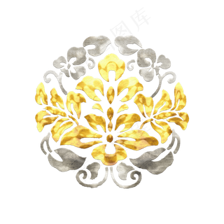 中国风古典金色金箔灵兽对称团花