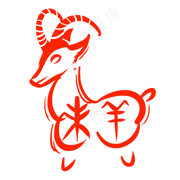 红色小羊动物印章(2000X2000(DPI:300))psd模版下载