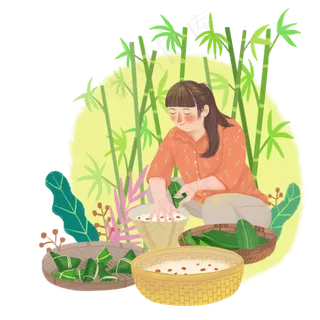 端午节女子包粽子素材