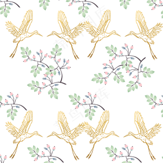 淡雅金色仙鹤花枝装饰底纹中国风