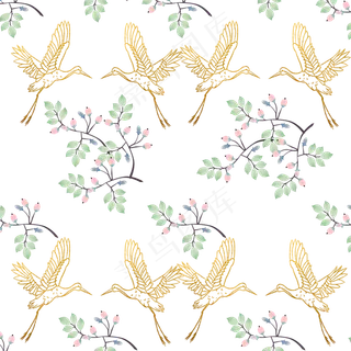 淡雅金色仙鹤花枝装饰底纹中国风