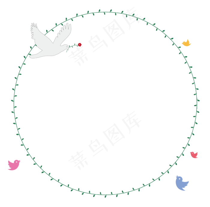 春天来了绿色花藤圆形矢量边框素,免抠元素