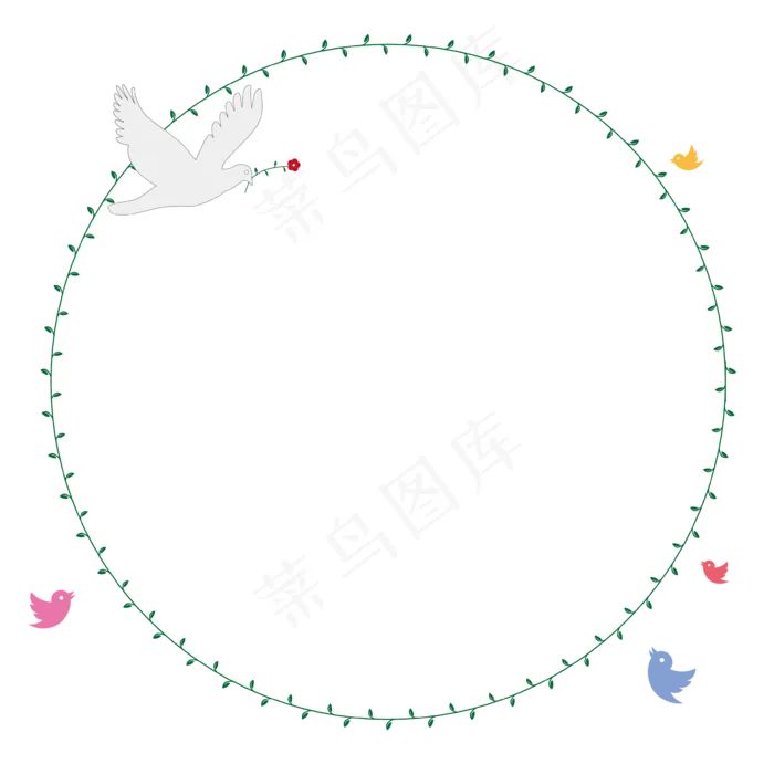 春天来了绿色花藤圆形矢量边框素,免抠元素