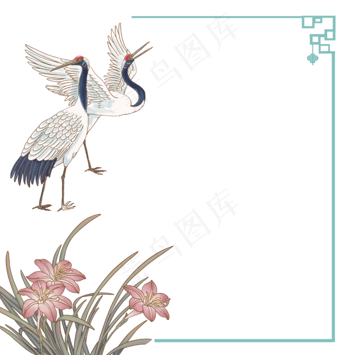 边框古风插画中国风花鸟边框壁画,免抠元素