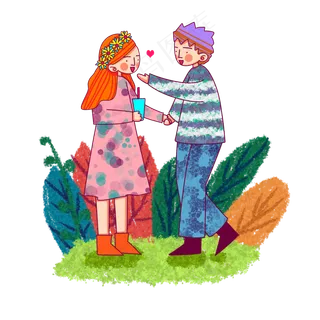 卡通风格情侣踏青游玩