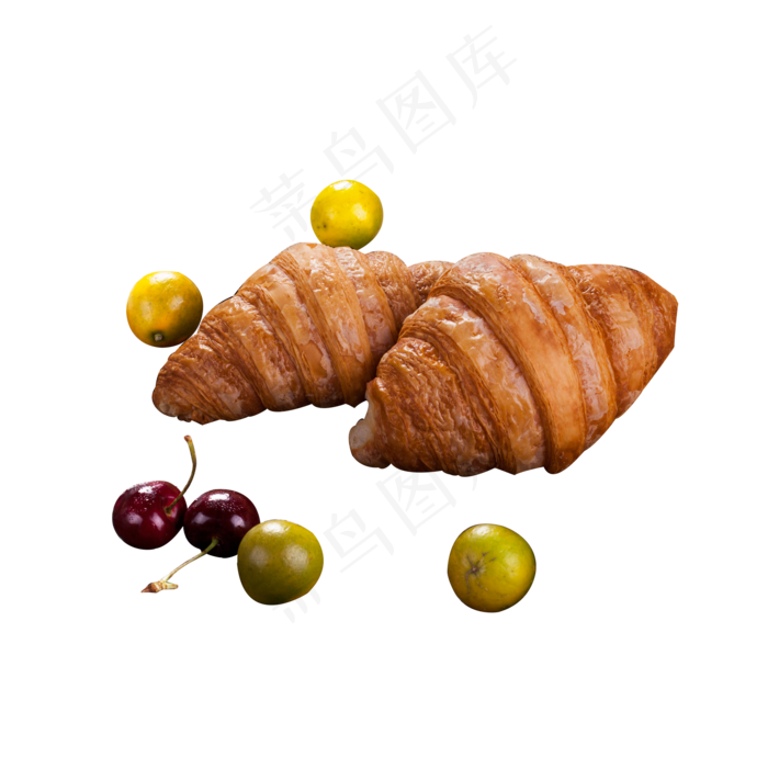 两个牛角包和一些水果(2000X2000(DPI:300))psd模版下载