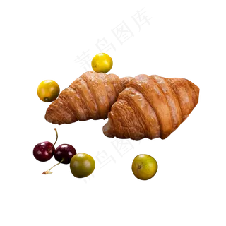 两个牛角包和一些水果