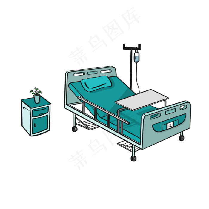 医疗设备手绘素材病床,免抠元素