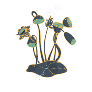 可爱流水荷花荷叶莲花,免抠元素