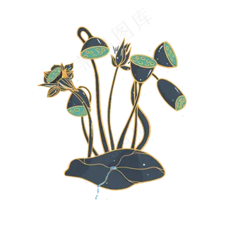 可爱流水荷花荷叶莲花,免抠元素