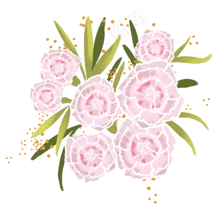 卡通手绘温馨母爱花朵之一捧淡粉,免抠元素