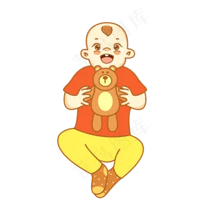 小婴儿怀抱玩具熊插图下载