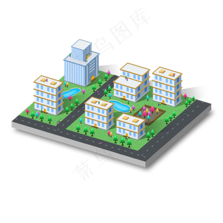 2.5D科技城市绿色健康生活小区住�,免抠元素