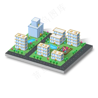 2.5D科技城市绿色健康生活小区住�,免抠元素 2.5D科技城市绿色健康生活小区住�,免抠元素