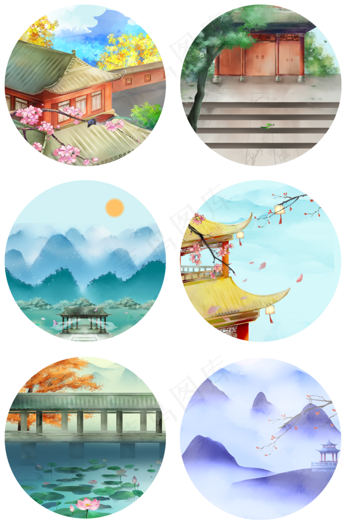 国画山水古风建筑合集(2000X3020(DPI:300))psd模版下载