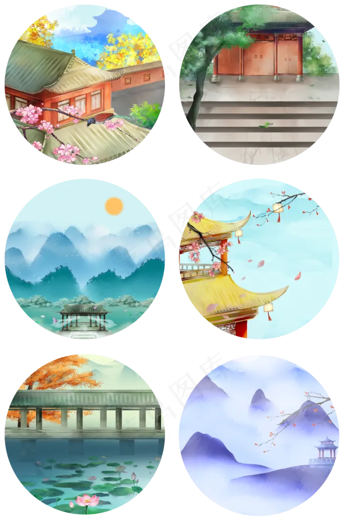 国画山水古风建筑合集(2000X3020(DPI:300))psd模版下载