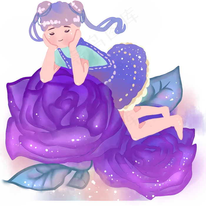 梦幻风中国风水彩女孩儿和蓝色妖(3543X4724(DPI:150))psd模版下载