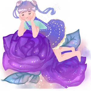 梦幻风中国风水彩女孩儿和蓝色妖