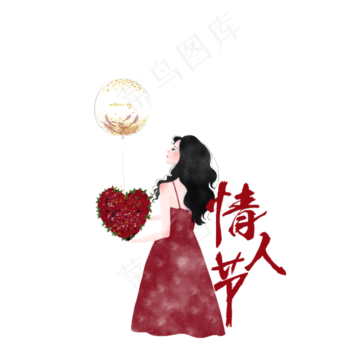 情人节红色系红玫瑰网红气球红裙(2700X2700(DPI:300))psd模版下载