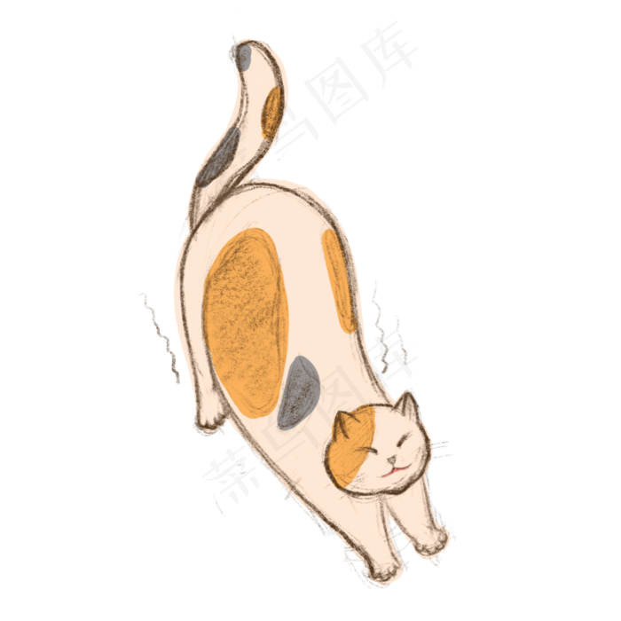 猫咪伸懒腰手绘(2048X2048(DPI:132))psd模版下载
