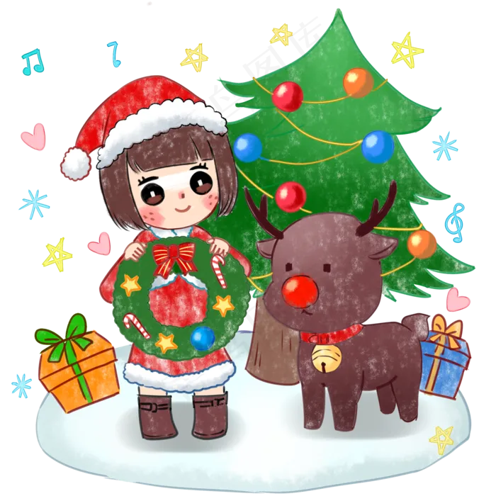 手绘圣诞节的街边,免抠元素(2000X2000(DPI:299))psd模版下载