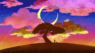 紫色系卡通手绘风缤纷色彩配图