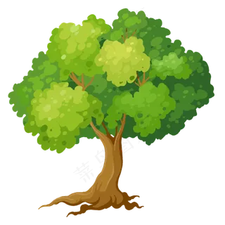 卡通绿色大树插图,免抠元素
