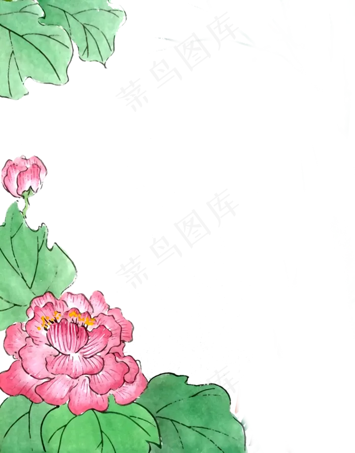 国画水墨芙蓉花牡丹装饰花鸟边框,免抠元素