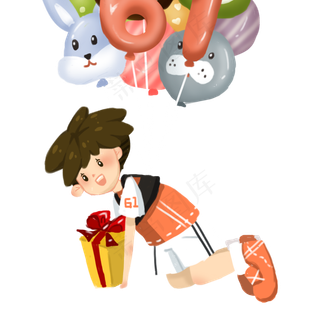 卡通小男孩拿着礼物