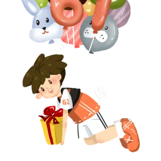 卡通小男孩拿着礼物