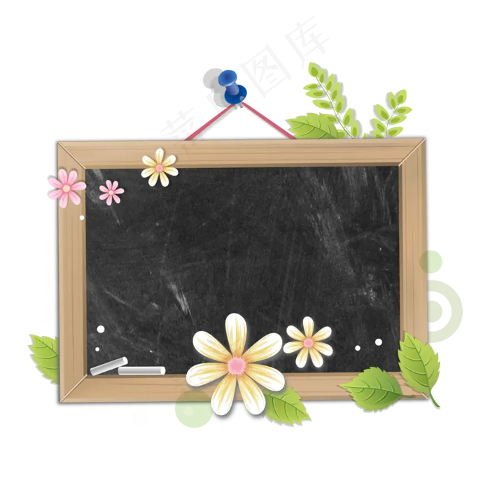 开学季黑板绿叶小花边框