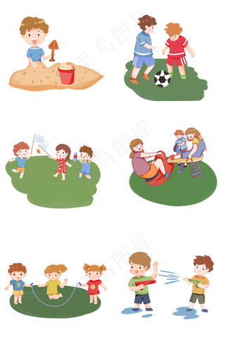 卡通六一儿童节小孩子玩游戏