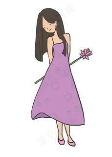穿紫色裙子拿花束的少女