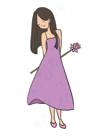 穿紫色裙子拿花束的少女