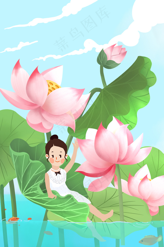 五月你好唯美荷花女孩