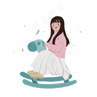 骑木马的小女孩手绘png免抠素材