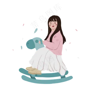 骑木马的小女孩手绘png免抠素材