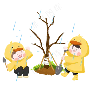 植树节女孩一起开心种树