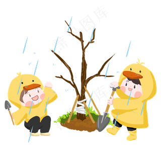 植树节女孩一起开心种树